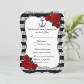 Zwarte Stripes Kaart Nautical Anchor Silver (Staand voorkant)