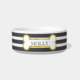 Zwarte Stripes met Gold Bone, speciaal gepersonali Voerbakje