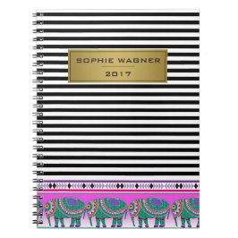 Zwarte Stripes olifantenmoderne Notitieboek