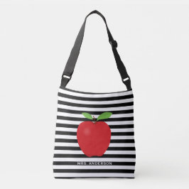 Zwarte Stripes, rode Apple, speciaal leraar Crossbody Tas