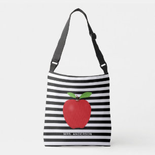 Zwarte Stripes, rode Apple, speciaal leraar Crossbody Tas