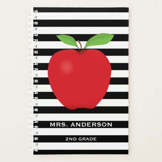 Zwarte Stripes, rode Apple, speciaal leraar Planner (Voorkant)