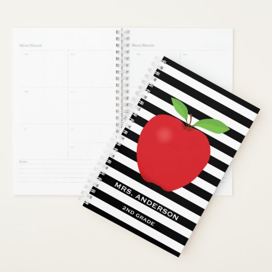 Zwarte Stripes, rode Apple, speciaal leraar Planner (Display)