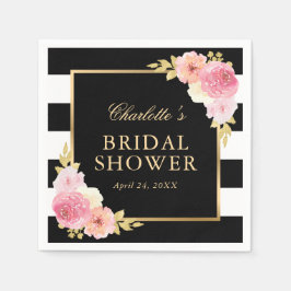 Zwarte Stripes Roze Waterverf Floral Vrijgezellenf Servet