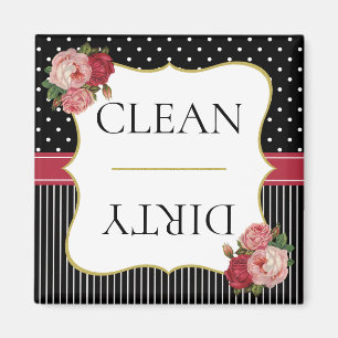  zwarte stripes Stippen Rode Floral Dishwasmachine Magneet