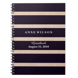 Zwarte Stripes van het Patroon van de Burlap Achte Notitieboek