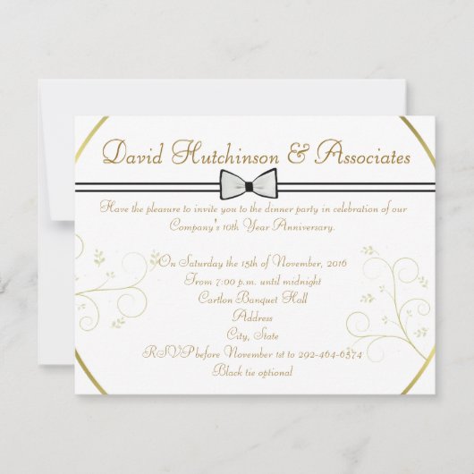 ZWARTE STROPDAS CORPORATE DINER RECEPTION INVITATI KAART (Voorkant)