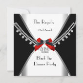 Zwarte Stropdas Dinner White Red Bow Party 3 Kaart (Voorkant)