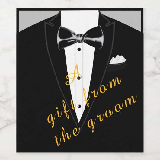 Zwarte stropdas en smoking geschenkwijnlabel wijn etiket (Enkel label)