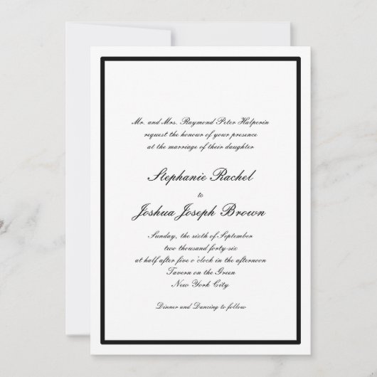 Zwarte Stropdas grens bruiloft uitnodigingen (Voorkant)