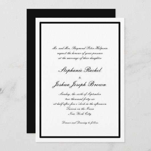 Zwarte Stropdas grens bruiloft uitnodigingen (Voorkant / Achterkant)