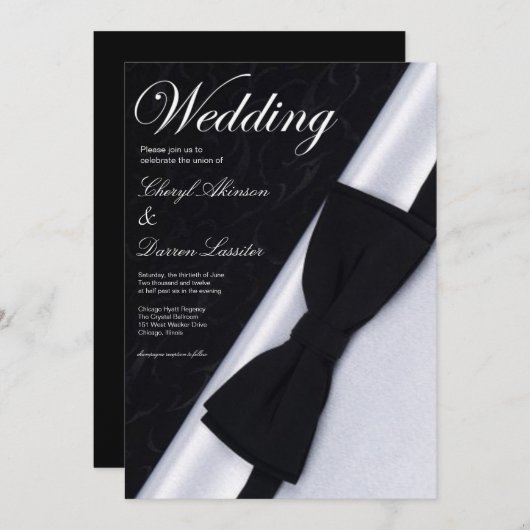 zwarte stropdas huwelijksuitnodiging kaart (Voorkant / Achterkant)
