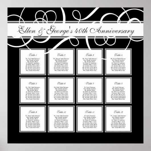 Zwarte Stropdas legant party 12 Tabel Zitkaart Poster (Voorkant)