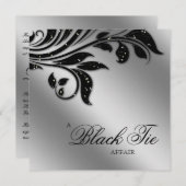 Zwarte Stropdas-partij Sparkle Silver Kaart (Voorkant / Achterkant)
