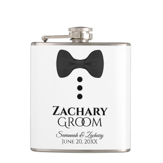 Zwarte Stropdas Tuxedo Groom Wedding Flask Heupfles (Voorkant)