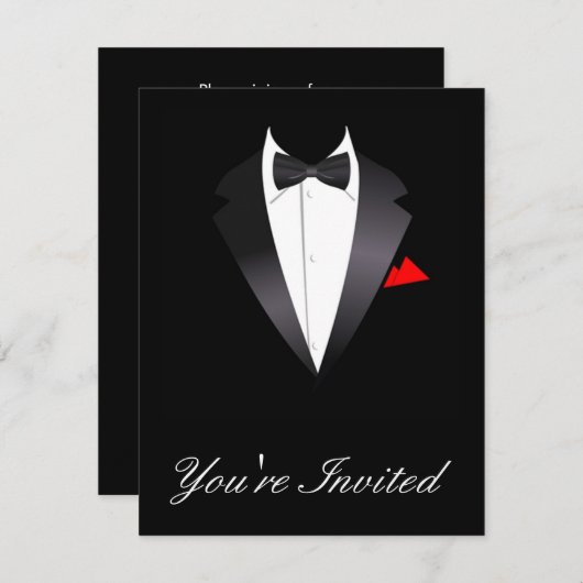 Zwarte stropdas-uitnodiging kaart (Voorkant / Achterkant)