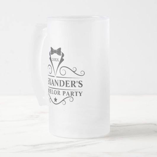 Zwarte Stropdas van Bachelor Party Matglas Bierpul (Voorkant links)