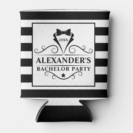 Zwarte Stropdas van de Bachelor Party gestreept Blikjeskoeler (Voorkant)
