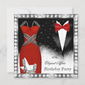 Zwarte Stropdas van Red Silver Dress Birthday 2 Kaart (Voorkant)