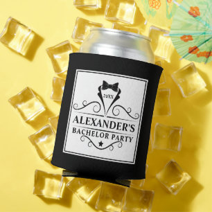 Zwarte Stropdas voor bachelor-partij - Tekstkleur  Blikjeskoeler