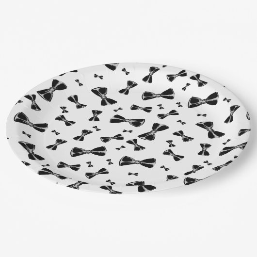 Zwarte stropdassen papieren bordje (Gekanteld)