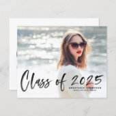 Zwarte Struik Lettering Foto Afstuderen Uitnodigin (Voorkant / Achterkant)