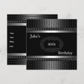 Zwarte Studs 40e Verjaardagsfeestje Zilveren Heren Kaart (Voorkant / Achterkant)