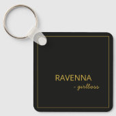 Zwarte Subtiele Gouden Frame Luxe Girlboss Naam Sleutelhanger (Voorkant)