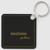 Zwarte Subtiele Gouden Frame Luxe Girlboss Naam Sleutelhanger (Achterkant)