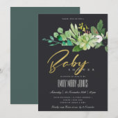 ZWARTE SUCCULENT FOLIAGE WATERVERF BABY SHOWER KAART (Voorkant / Achterkant)