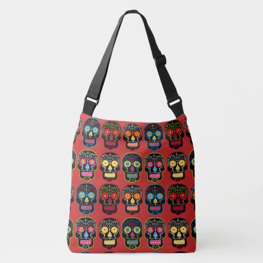Zwarte Suiker een Schedel Crossbody Tas (Voorkant)