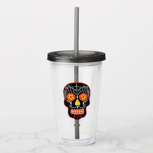 Zwarte Suiker Schedel Acryl Drinkbeker (Voorkant)