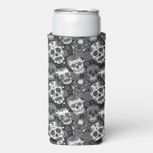 Zwarte suiker schedel bloem ornamentaal patroon seltzer blikjeskoeler