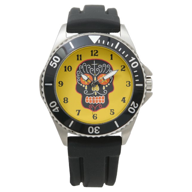 Zwarte Suiker Schedel Horloge (Voorkant)
