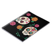 Zwarte suiker schedels en bloemen voor de Dag van  Notitieboek (Linkerzijde)