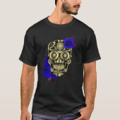 Zwarte suikerschedel Dag van de dode blauwe Rozen T-shirt (Voorkant)