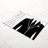 Zwarte Suit & Stropdas 21e verjaardag Echte Zilver Folie Uitnodiging (Gedraaid)