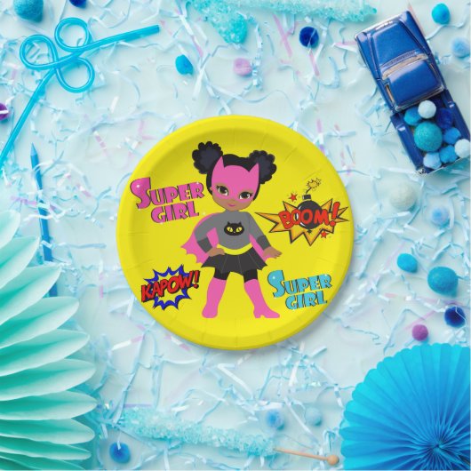 Zwarte superheld Borden Papieren Bordje (Feest)