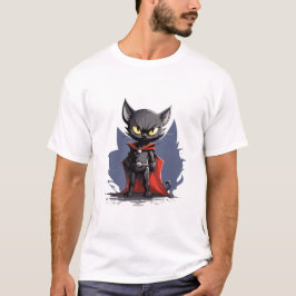 Zwarte Superheld Kat met Rode Cape T-Shirt