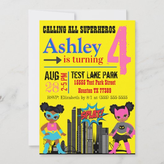 Zwarte superheld-uitnodiging kaart (Voorkant)