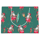 Zwarte Surfin' Santa Tropical Holiday Gift Bag Groot Cadeauzakje (Voorkant)