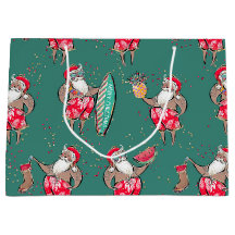 Zwarte Surfin' Santa Tropical Holiday Gift Bag