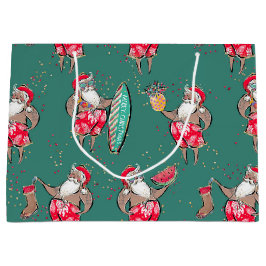 Zwarte Surfin' Santa Tropical Holiday Gift Bag Groot Cadeauzakje