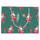 Zwarte Surfin' Santa Tropical Holiday Gift Bag Groot Cadeauzakje (Achterkant)