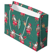 Zwarte Surfin' Santa Tropical Holiday Gift Bag Groot Cadeauzakje (Voorkant Gekanteld)