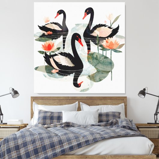 Zwarte swans canvas afdruk (Insitu (Slaapkamer))