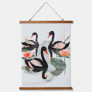 Zwarte swans hangend wandkleed