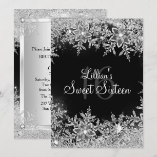 Zwarte Sweet 16 Diamant Sneeuwvlok Winter Wonderla Kaart
