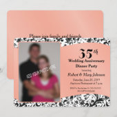 Zwarte Swirl & Koraal 35e huwelijksverjaardag foto Kaart (Voorkant / Achterkant)