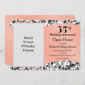 Zwarte Swirl & Koraal 35e trouwdag Kaart (Voorkant / Achterkant)